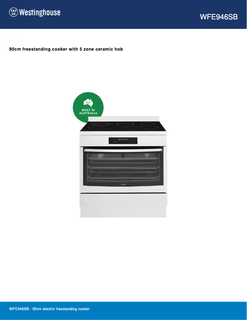 Page 1 de la notice Fiche technique Westinghouse WFE946SB