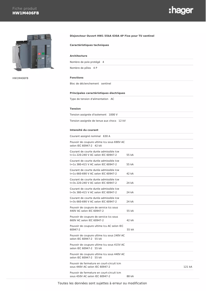 Image de la première page du manuel de l'appareil HW1M406FB