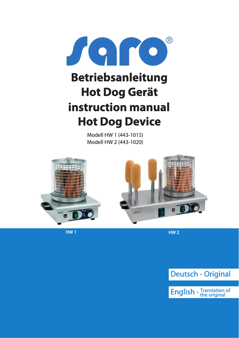Page 1 de la notice Manuel utilisateur Saro HW 1