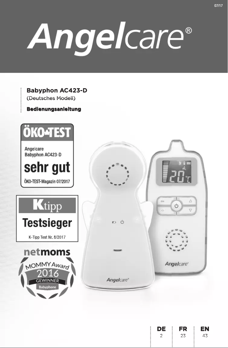 Page 1 de la notice Manuel utilisateur Angelcare AC423D