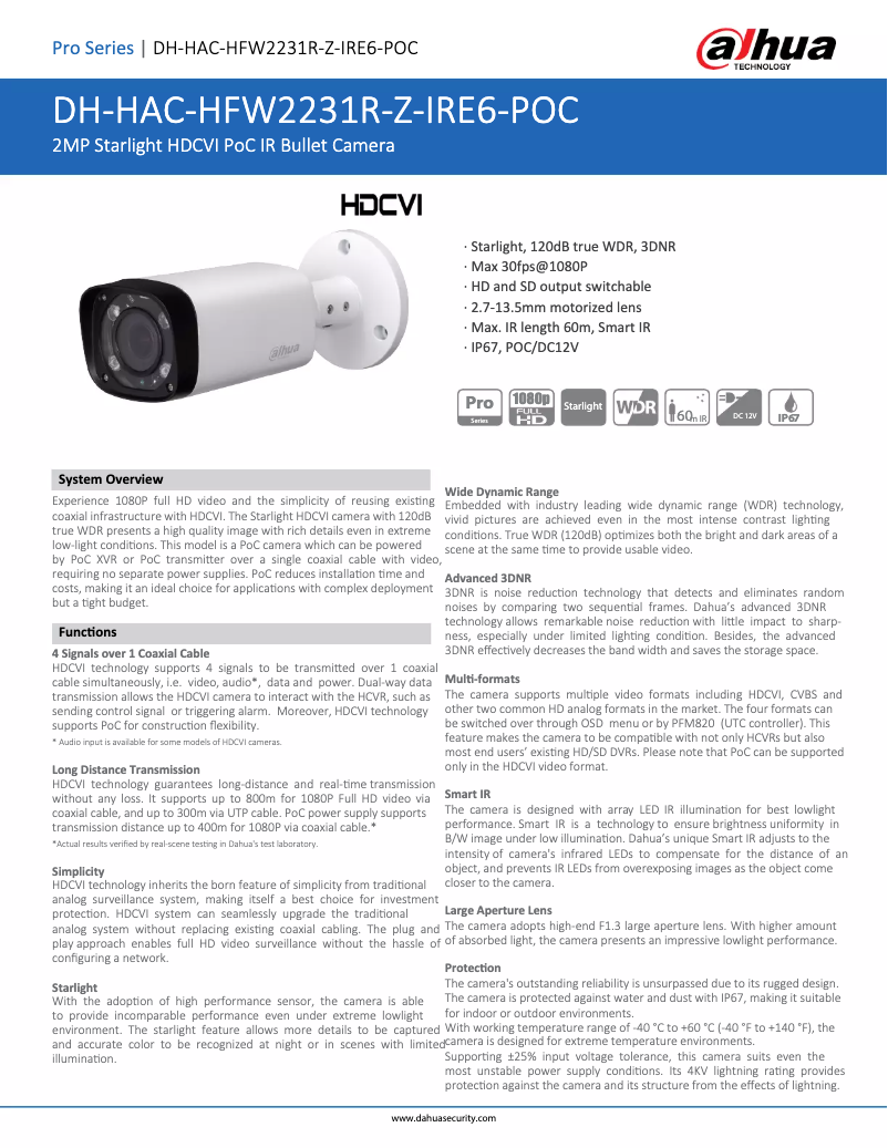 Image de la première page du manuel de l'appareil HAC-HFW2231R-Z-IRE6-POC