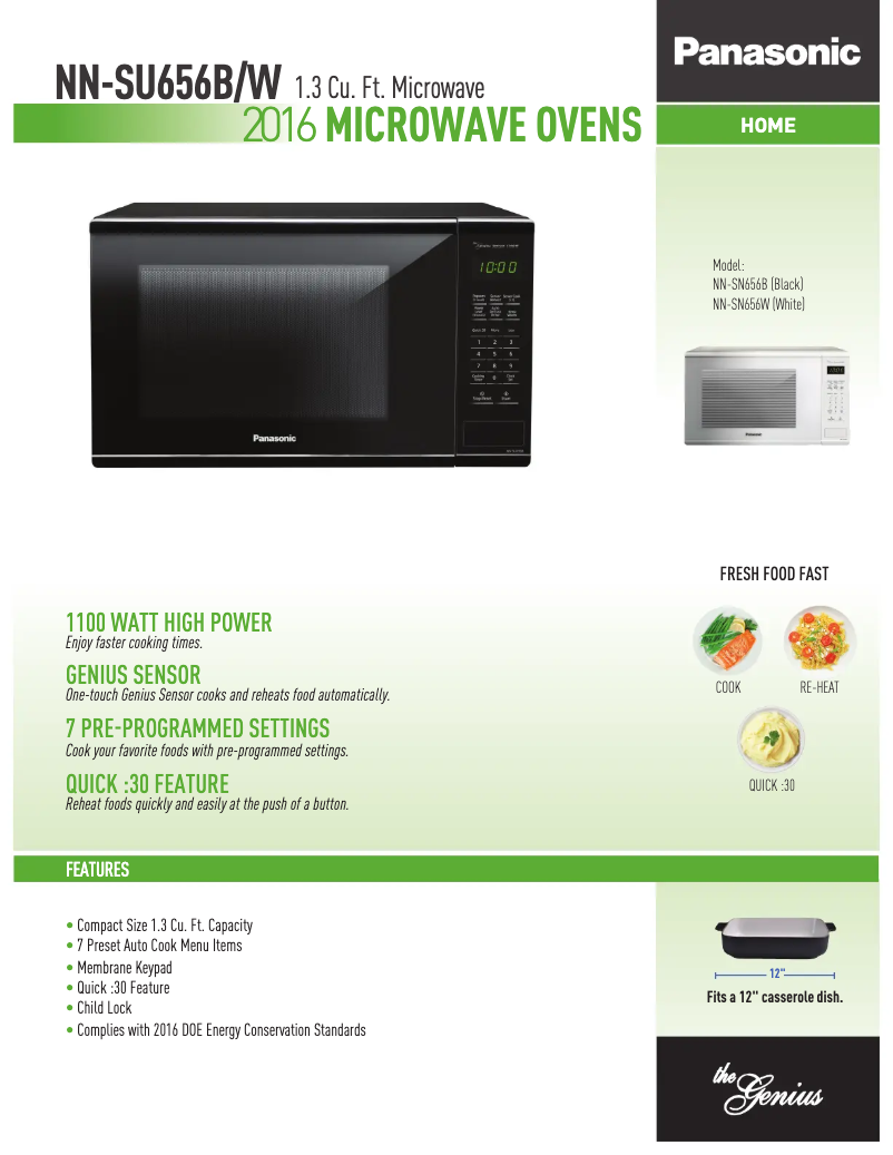 Page 1 de la notice Fiche technique Panasonic NN-SU656B