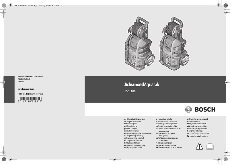 Page n°1 - Manuel utilisateur Bosch AdvancedAquatak 150