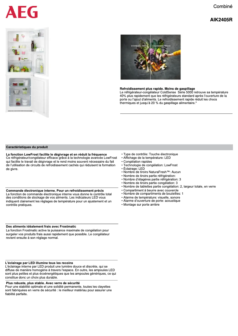 Page 1 de la notice Fiche technique AEG AIK2405R