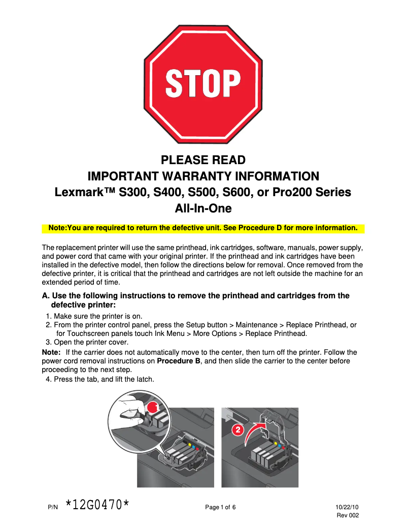 Imagen de la primera página del manual del dispositivo Impact S301