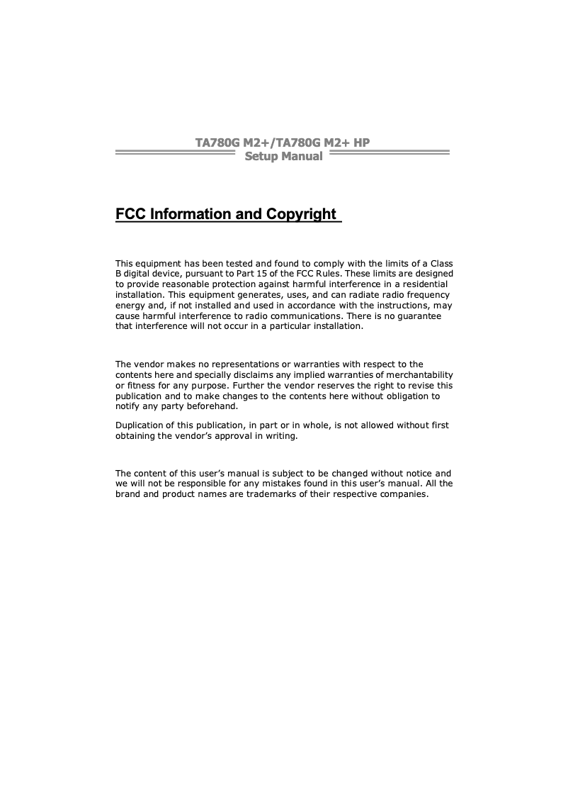 Page 1 de la notice Manuel utilisateur Biostar TA780G M2+ HP