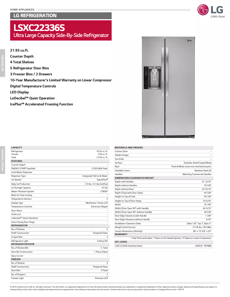 Page 1 de la notice Fiche technique LG LSXC22336