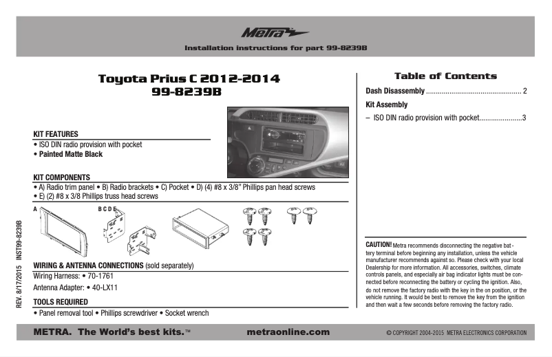Page n°1 - Manuel utilisateur Metra 99-8239B