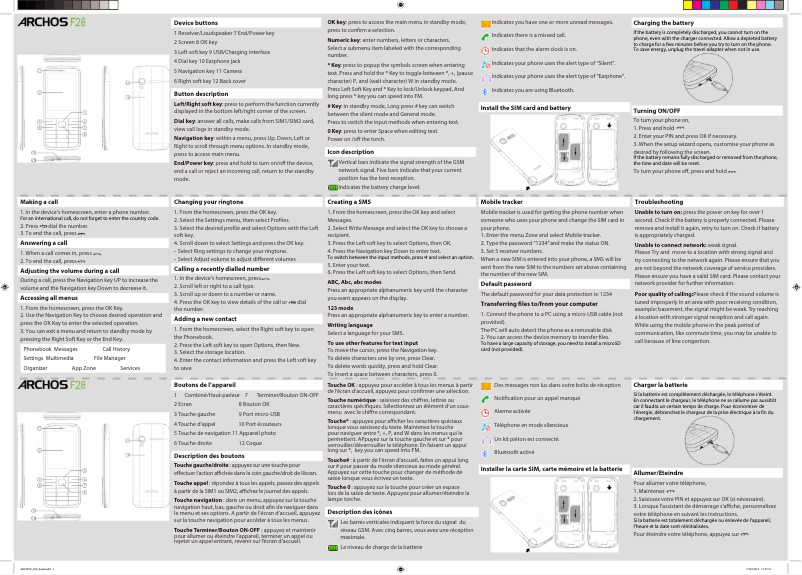 Page 1 de la notice Manuel utilisateur Archos F28