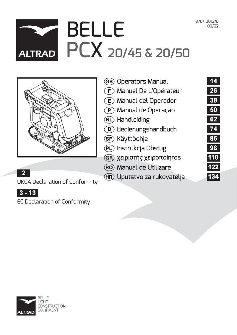 Image de la première page du manuel de l'appareil BELLE PCX 20/50