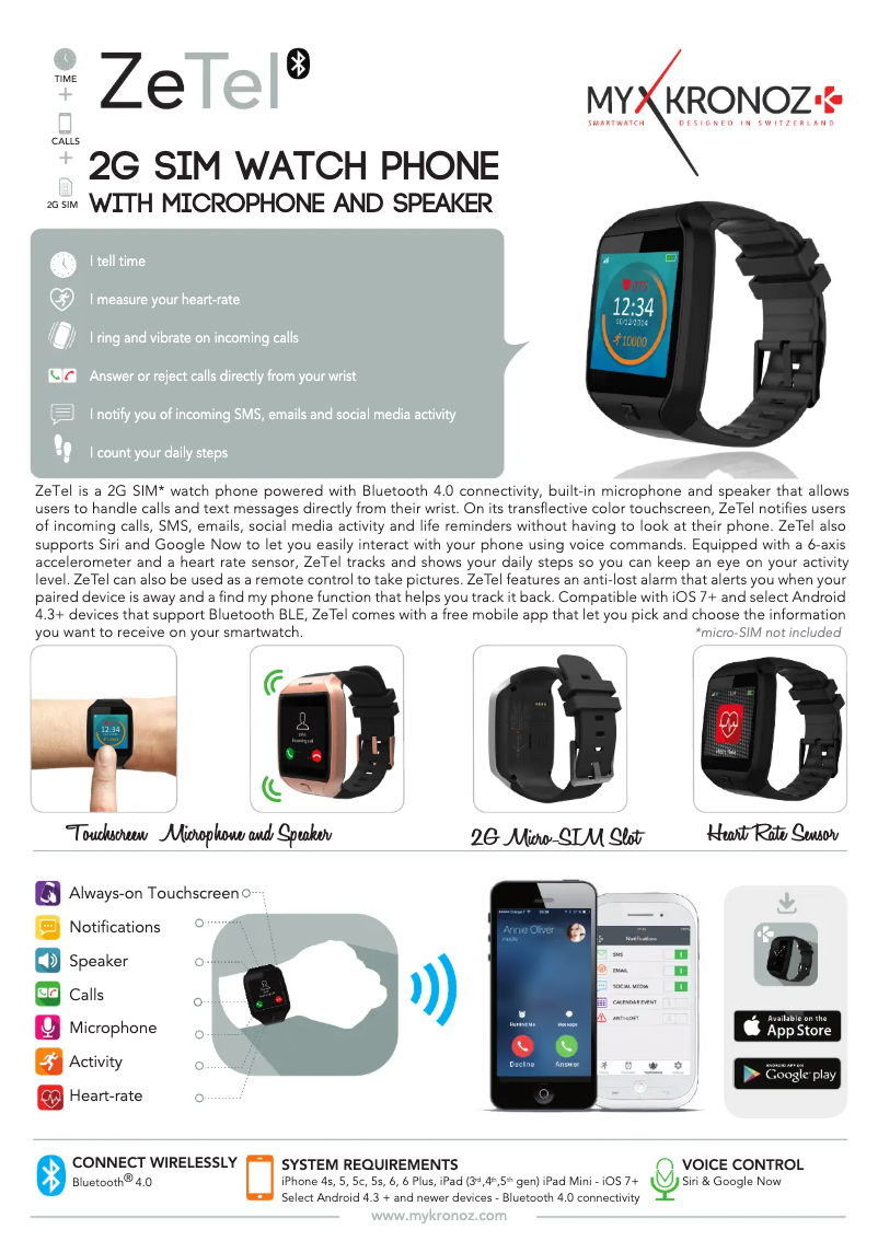 Page n°1 - Fiche technique MyKronoz ZeTel