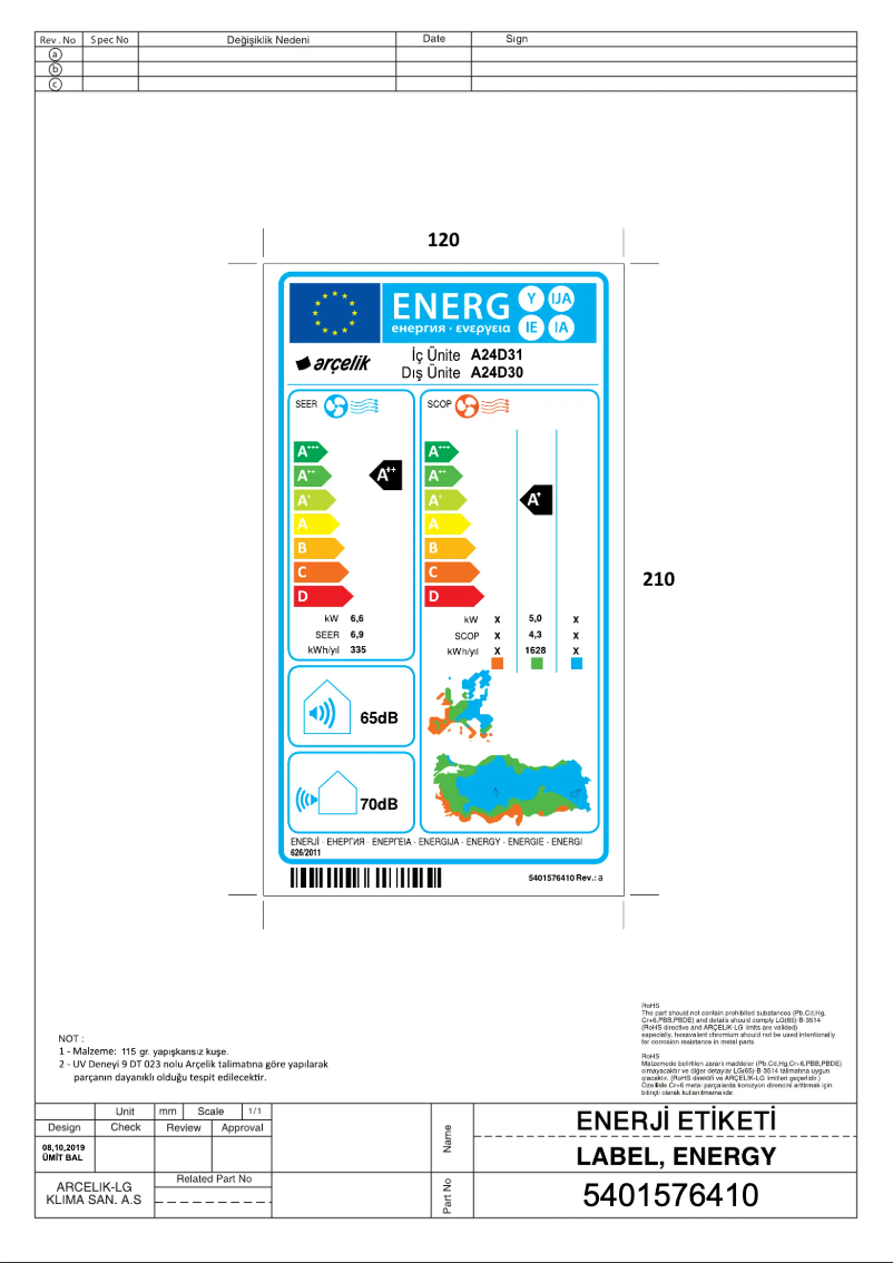 Page 1 de la notice Manuel utilisateur Arçelik A24D30