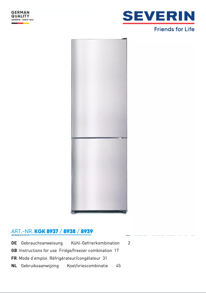 Page n°1 - Manuel utilisateur Severin KGK 8937