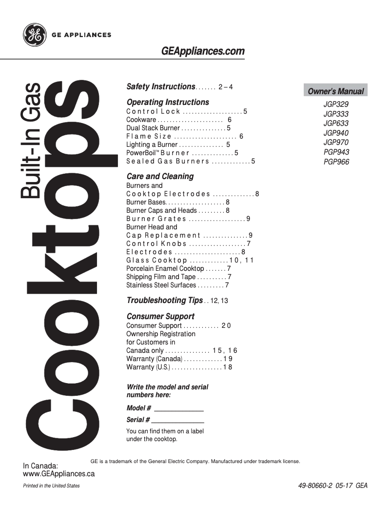 Image de la première page du manuel de l'appareil JGP633SETSS