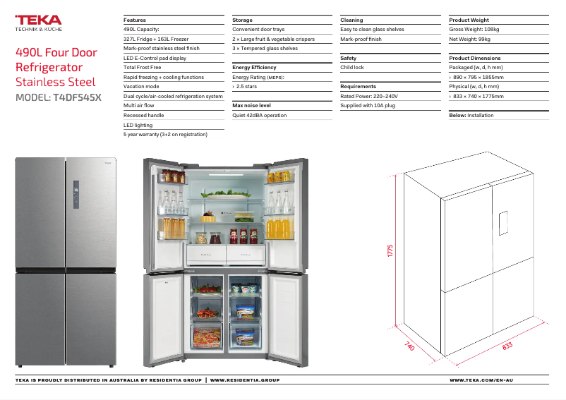 Page 1 de la notice Fiche technique Teka T4DF545X