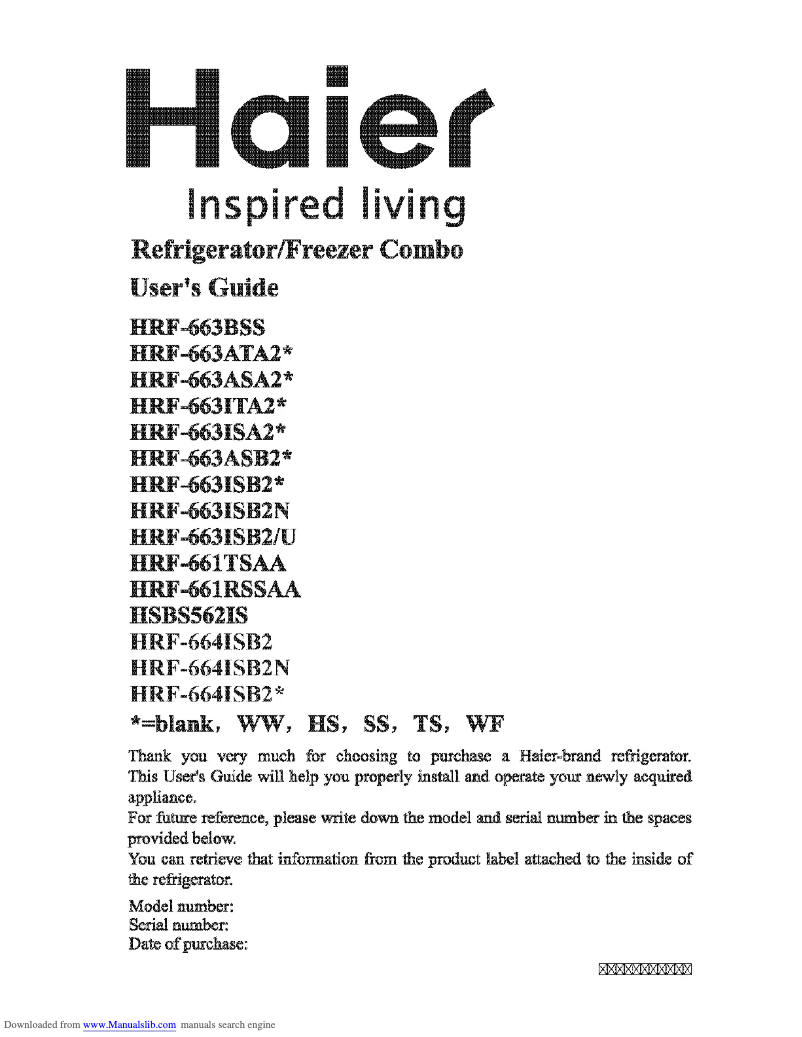 Image de la première page du manuel de l'appareil HRF-664ISB2