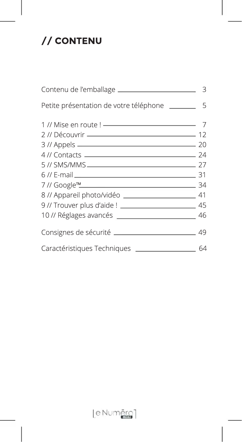 First page image of the manual for LeNumero1 Mini