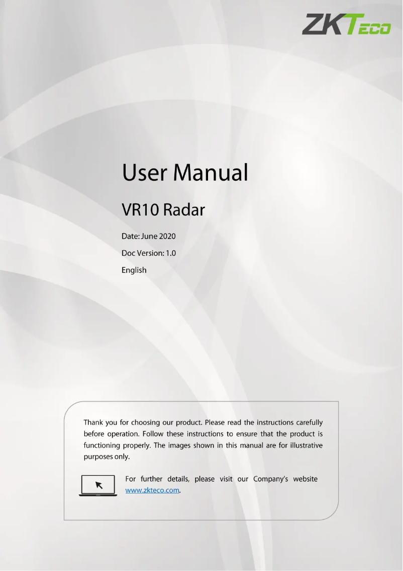 Page 1 de la notice Manuel utilisateur ZKTeco VR10