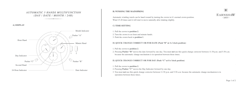 Página 1 del manual Manual de usuario Earnshaw Grand Calendar ES-8043-SETD-02
