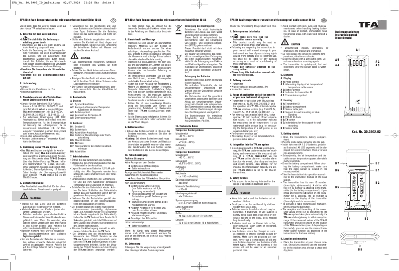 Page n°1 - Manuel utilisateur TFA ID-A3 30.3902.02