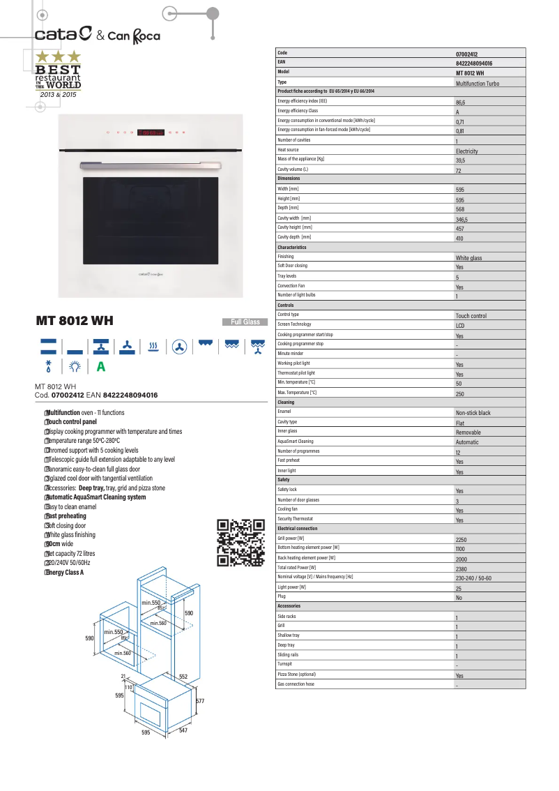 Page 1 de la notice Fiche technique CATA MT 8012 WH
