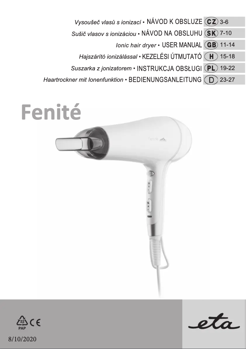 Image de la première page du manuel de l'appareil Fenité 7320 90000