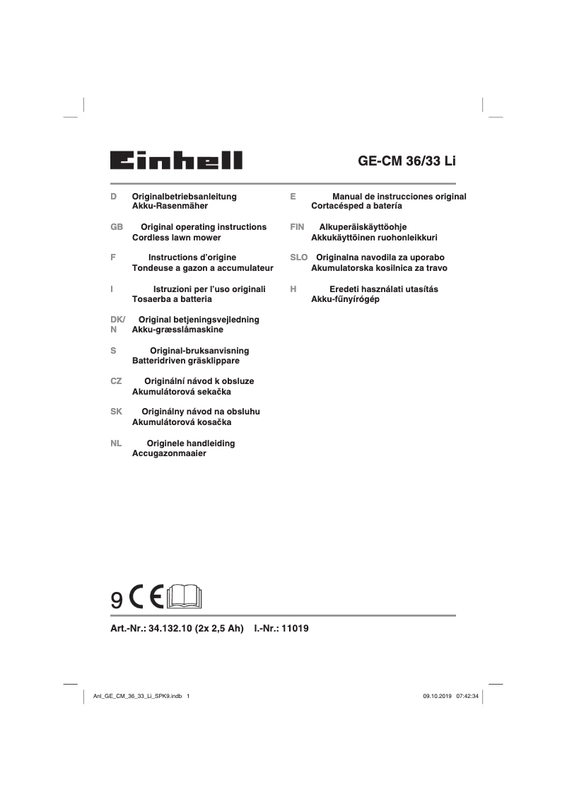 Page 1 de la notice Manuel utilisateur Einhell GE-CM 36/33 Li