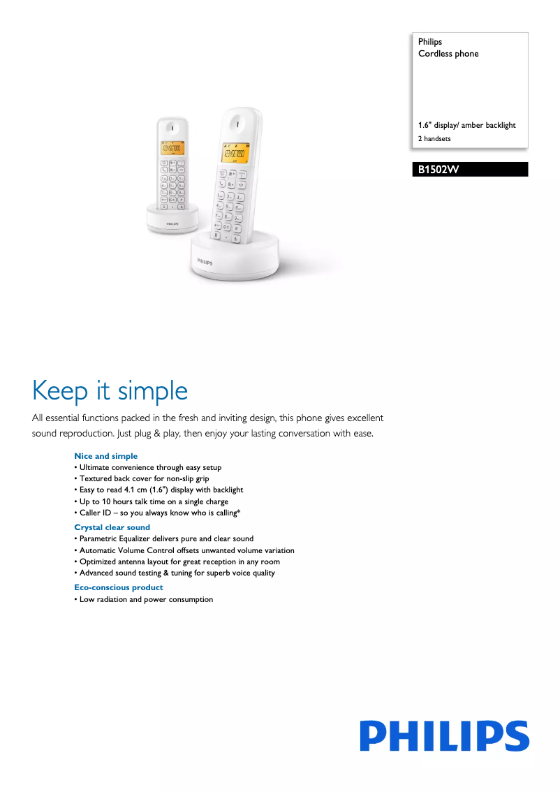 Página 1 del manual Ficha técnica Philips B1502W