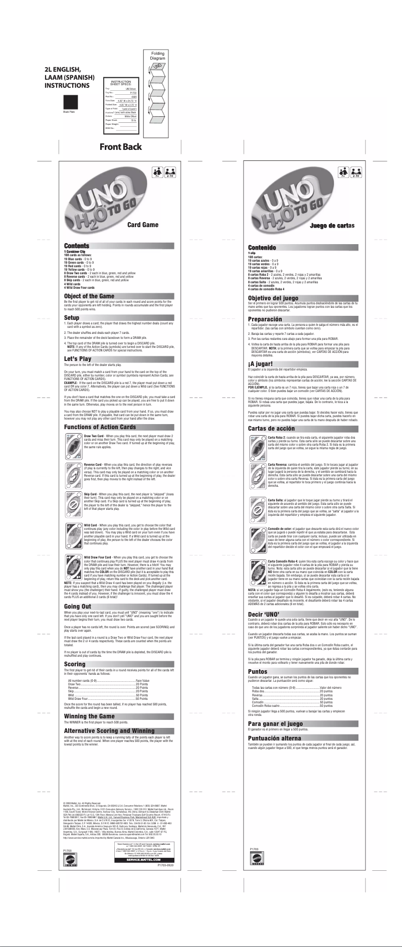 Page 1 de la notice Manuel utilisateur Mattel UNO H2O To Go