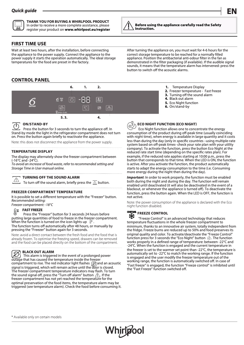Page 1 de la notice Instructions / montage Whirlpool AFB 18402