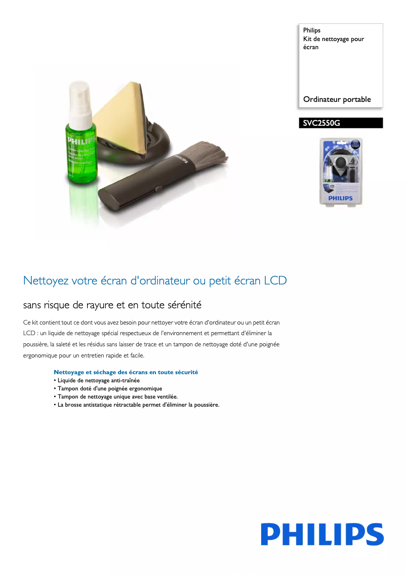 Page 1 de la notice Fiche technique Philips SVC2550G