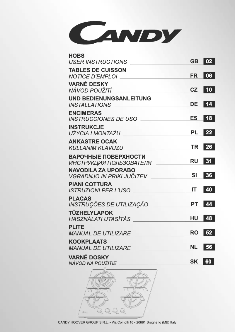 Page n°1 - Manuel utilisateur Candy CVG6BR4WPW