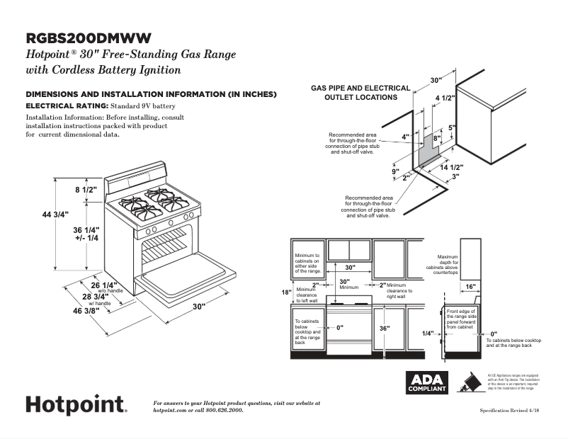 Page 1 of the manual Technical Sheet GE RGBS200DMWW