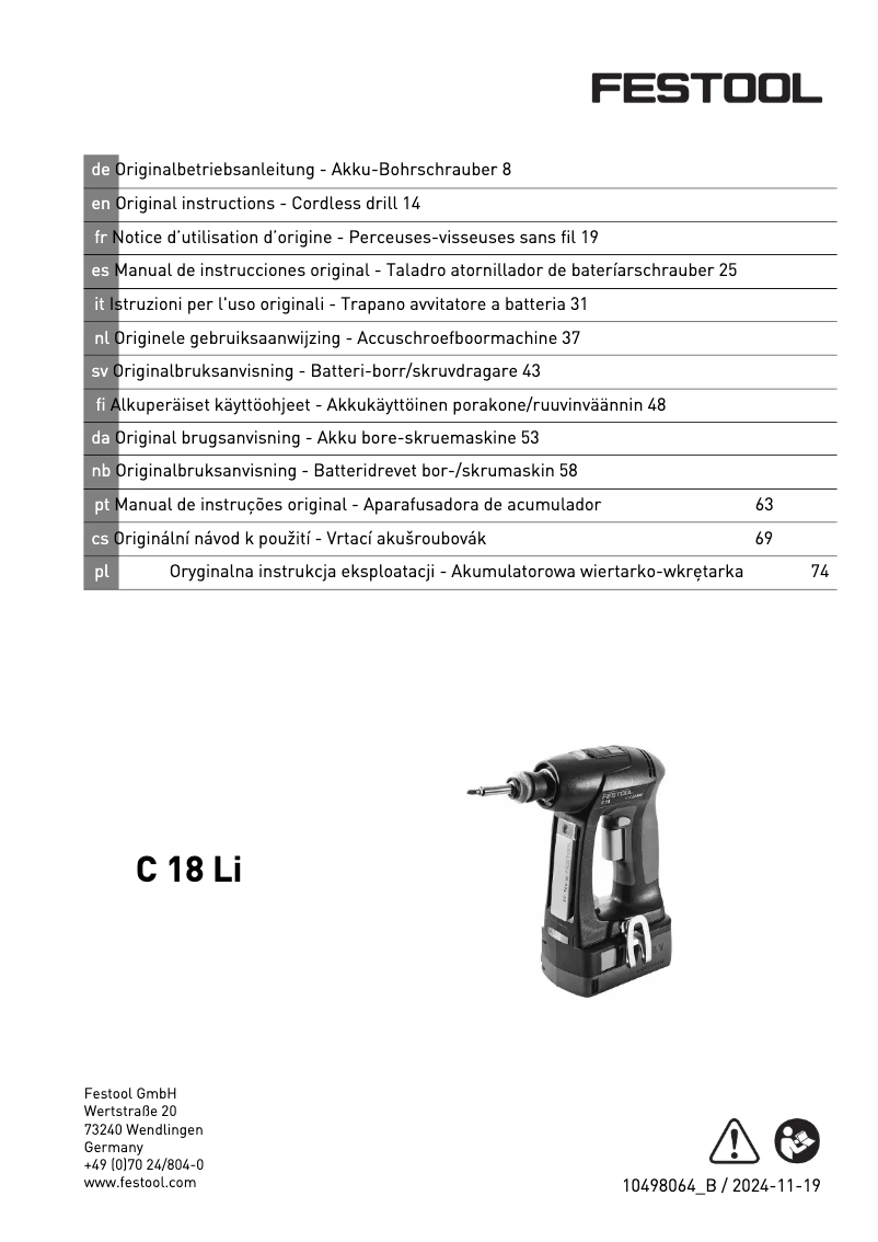 Página 1 del manual Manual de usuario Festool C 18 Li-Basic
