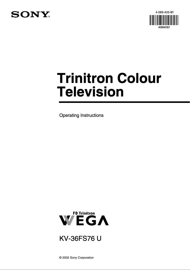 Page n°1 - Manuel utilisateur Sony KV-36FS76U