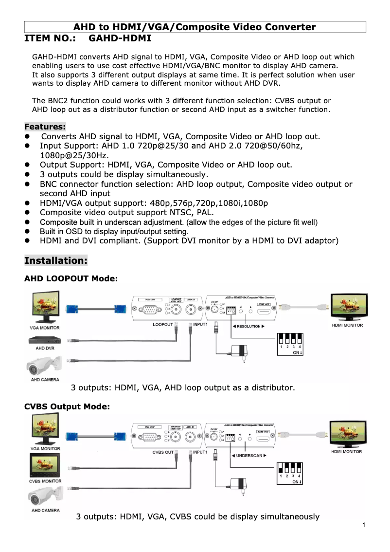 Page n°1 - Manuel utilisateur Genie GAHD-HDMI