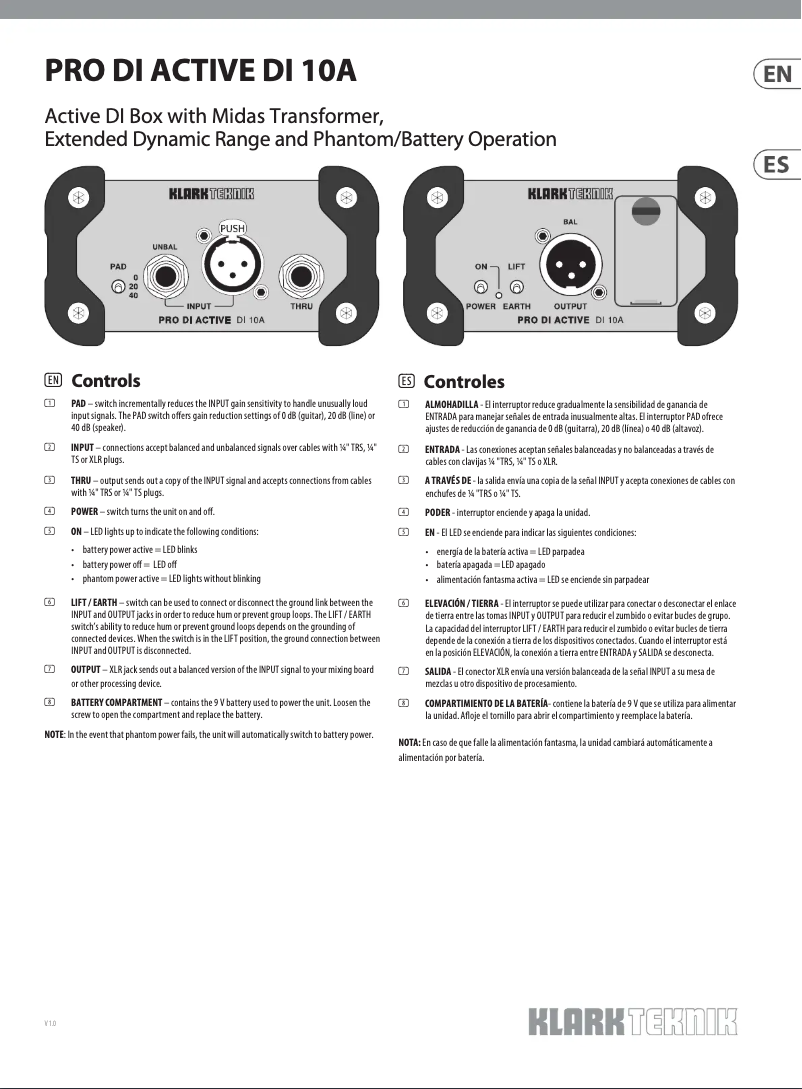 Page n°1 - Guide de démarrage rapide Klark Teknik DI 10A