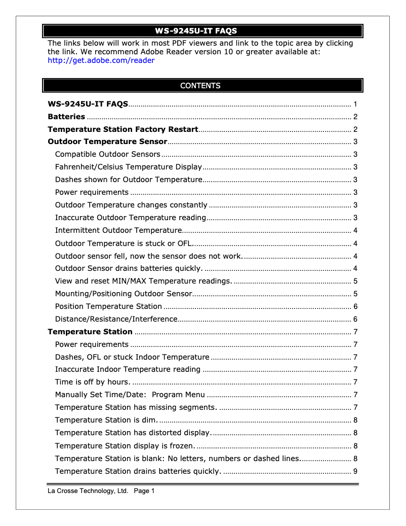 Image de la première page du manuel de l'appareil WS-9245UBK-IT