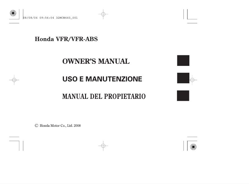Página 1 del manual Manual de usuario Honda VFR800 (2008)