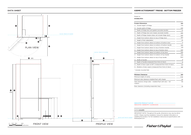 Page n°1 - Fiche technique Fisher & Paykel E402BLXFD4