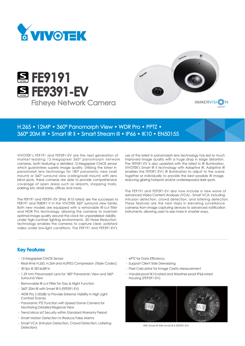 Page 1 de la notice Fiche technique Vivotek FE9391-EHV-v2