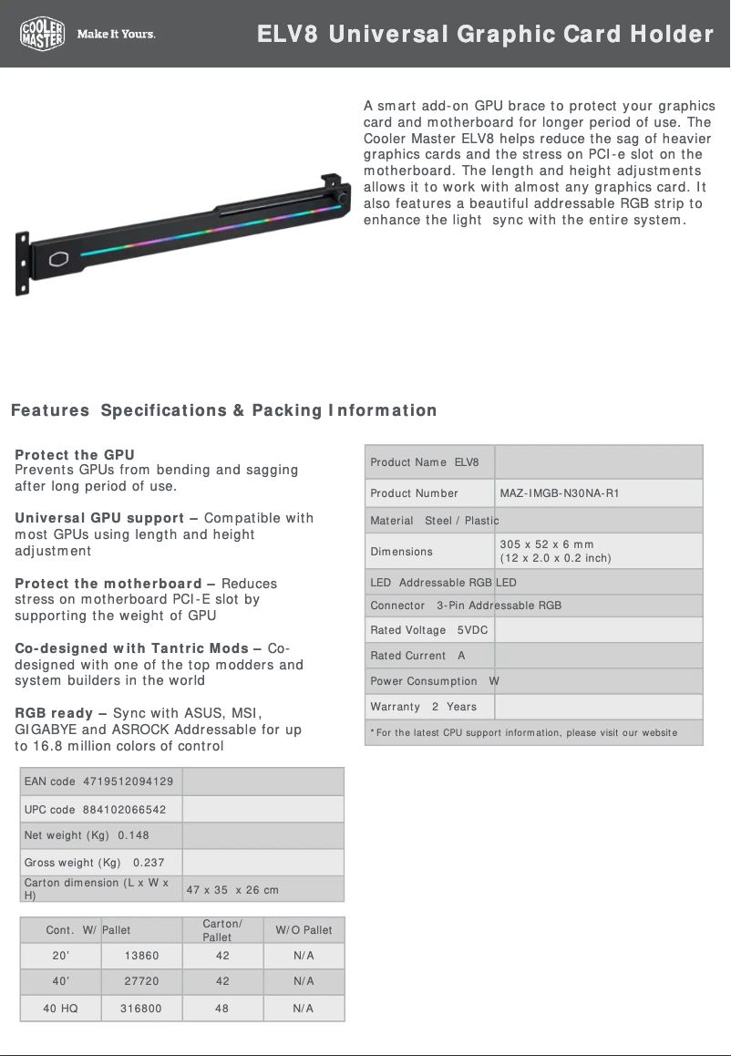 Page 1 de la notice Fiche technique Cooler Master ELV8