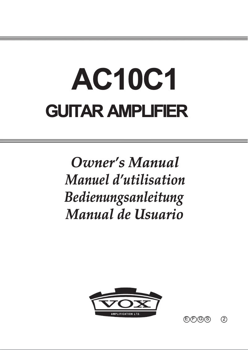 Page 1 de la notice Manuel utilisateur VOX AC10C1