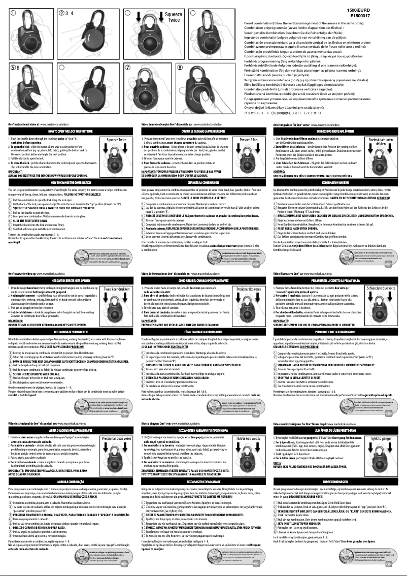 Page n°1 - Manuel utilisateur Master Lock 1500IEURD