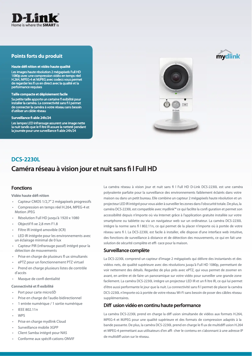 Page 1 de la notice Fiche technique D-Link DCS-2230L