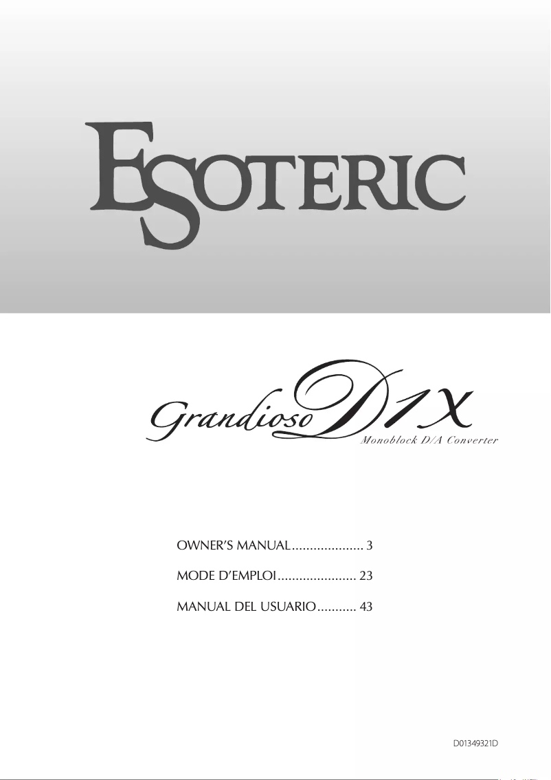 Page 1 de la notice Manuel utilisateur Esoteric Grandioso D1X