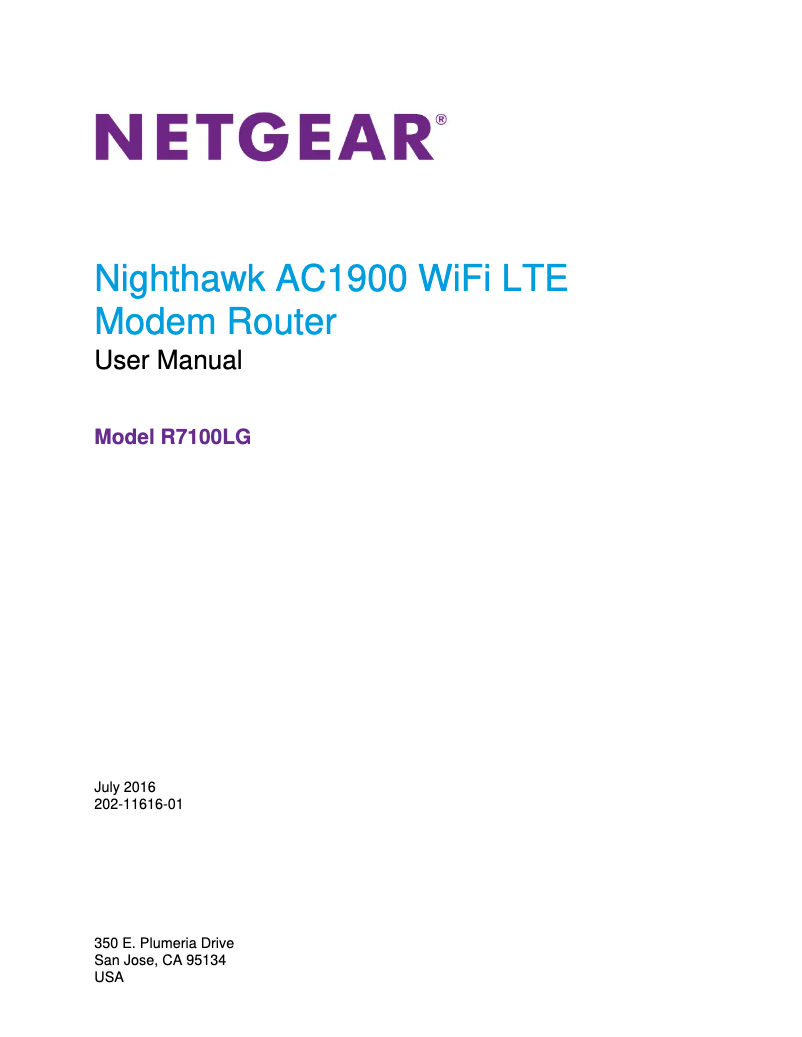 Page n°1 - Manuel utilisateur Netgear Nighthawk R7100LG