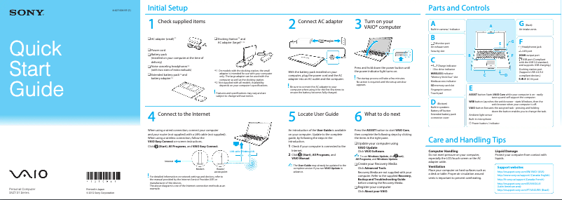 Page n°1 - Guide d'installation Sony Vaio SVZ1311EGXX