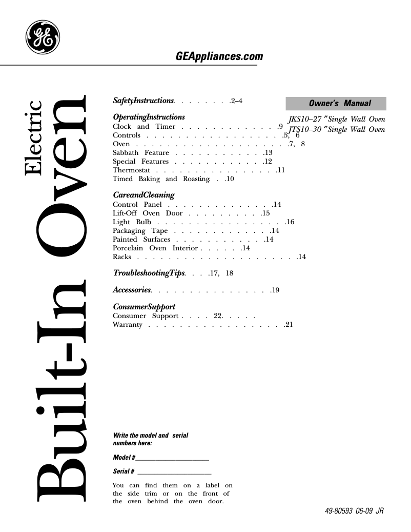 Page n°1 - Manuel utilisateur GE JKS10SPSS