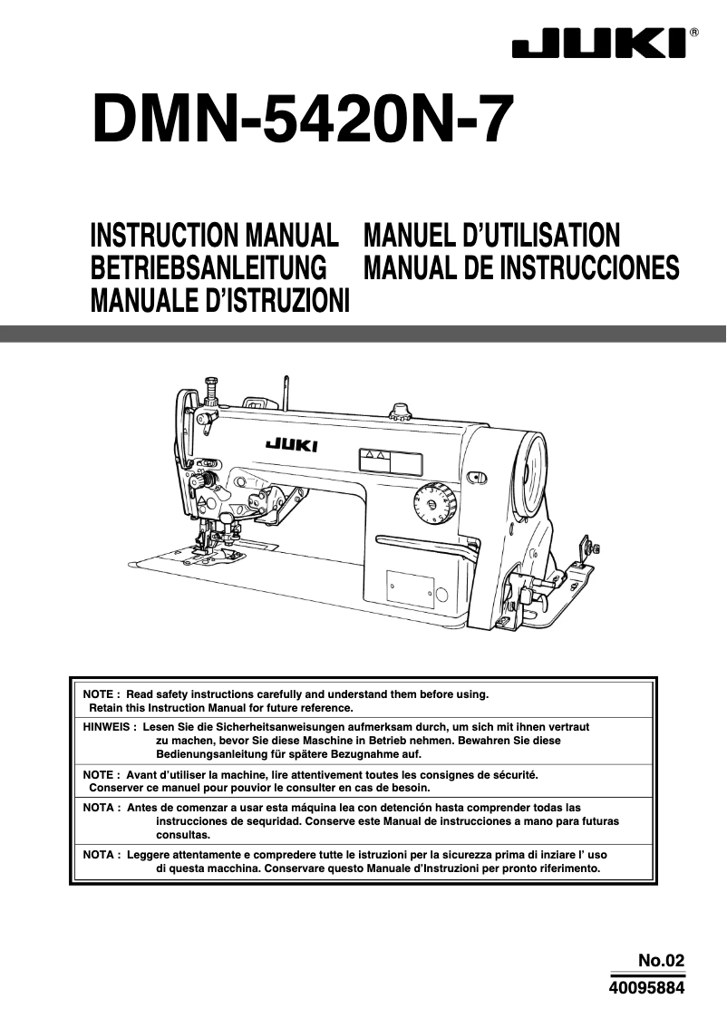 Page 1 de la notice Manuel utilisateur Juki DMN-5420N-7